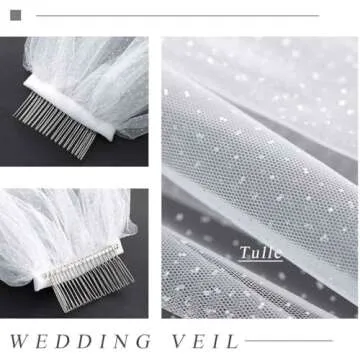 Unsutuo 1 Tier Glitter Bride Wedding Veil Fingertip Bachelorette Party Veil Sparking Bridal Veil for Women and Girls (Ivory)