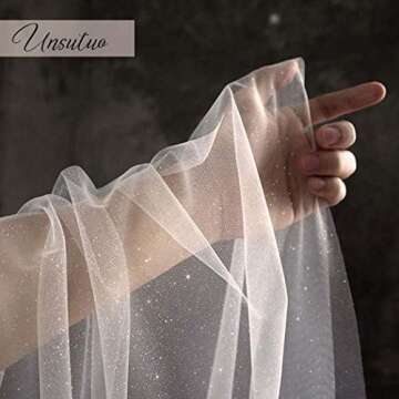 Unsutuo 1 Tier Glitter Bride Wedding Veil Fingertip Bachelorette Party Veil Sparking Bridal Veil for Women and Girls (Ivory)