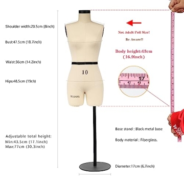 DE-LIANG Half Scale Dress Form Mini Mannequin for Sewing