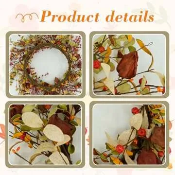 YNYLCHMX 18" Fall Wreath for Front Door Decor