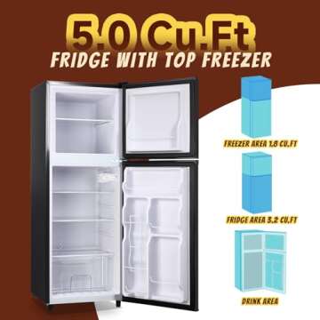 TACOOL 5.0 Cu.Ft Mini Fridge with Freezer - Ideal for Dorms and Offices