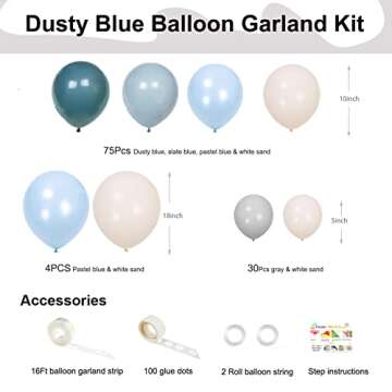 Dusty Blue Balloon Garland, Slate Blue Dusty Blue Pastel Blue Sand White Balloons Arch Kit for Boy B...