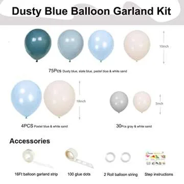 Dusty Blue Balloon Garland, Slate Blue Dusty Blue Pastel Blue Sand White Balloons Arch Kit for Boy B...