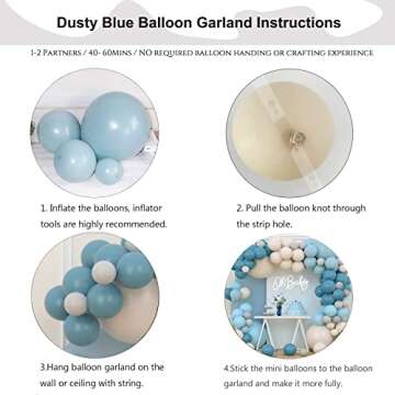 Dusty Blue Balloon Garland, Slate Blue Dusty Blue Pastel Blue Sand White Balloons Arch Kit for Boy Baby Shower Decorations Birthday Party Supplies