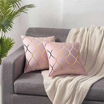 DEZENE Gold Velvet Throw Pillow Covers: 2 Pack 16x16 Inch Square Decorative Pillow Cases for Bedroom...