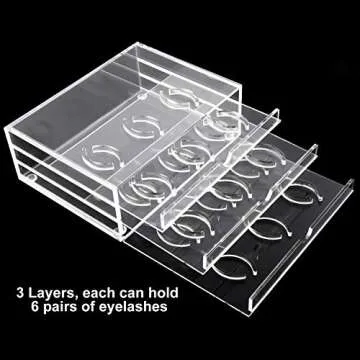 HighFree 18 Pairs Clear Acrylic Eyelashes Holder Case, 3 Layers Eyelash Drawer Display Box, Acrylic Lash Transparent Storage Case, Size 6.7x4.7x2.5inch/17x12x6.3cm