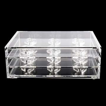 HighFree 18 Pairs Clear Acrylic Eyelashes Holder Case, 3 Layers Eyelash Drawer Display Box, Acrylic Lash Transparent Storage Case, Size 6.7x4.7x2.5inch/17x12x6.3cm