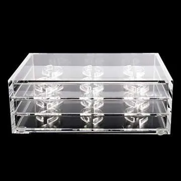 HighFree 18 Pairs Clear Acrylic Eyelashes Holder Case, 3 Layers Eyelash Drawer Display Box, Acrylic Lash Transparent Storage Case, Size 6.7x4.7x2.5inch/17x12x6.3cm