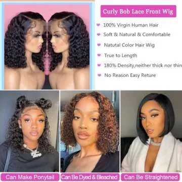 Tascal Bob Wig Human Hair 13x6 Deep Curly Lace Front Wigs Human Hair 180% Density Short Bob Human Hair Wig Pre Plucked with Baby Hair Glueless Hair Curly Wigs for Black Women(12 Inch)