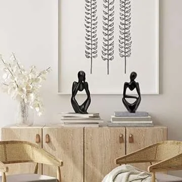 INNOLITES Resin Statue Thinker Style Decoration Abstract Sculptures Collectible Figurines for Home Decor Modern Office Shelf Desktop (Black-Right)