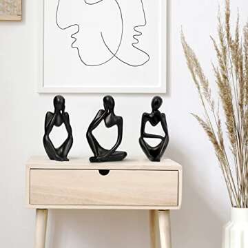 INNOLITES Resin Statue Thinker Style Decoration Abstract Sculptures Collectible Figurines for Home Decor Modern Office Shelf Desktop (Black-Right)