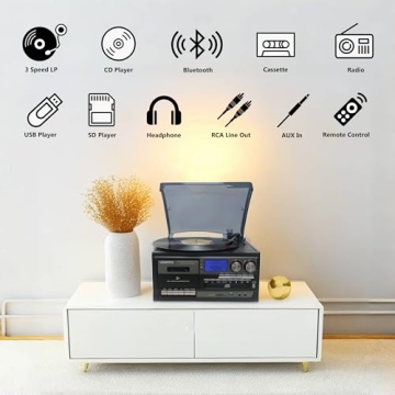 Vintage 10-in-1 Vinyl Record Player with Bluetooth