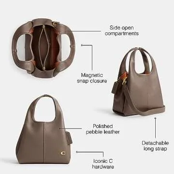 COACH Polished Pebble Leather Lana Shoulder Bag 23, Dark Stone