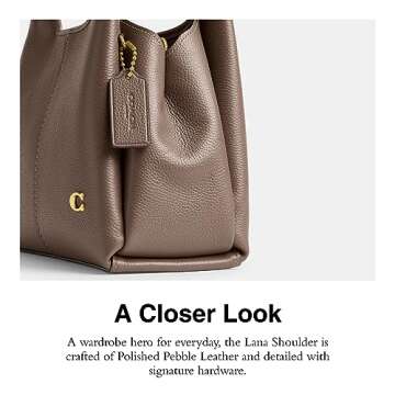 COACH Polished Pebble Leather Lana Shoulder Bag 23, Dark Stone