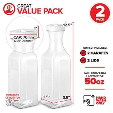 Premium Plastic Juice Carafe Set with Lids - 2 Pack for Mimosa & Drinks