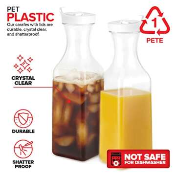 Durable Plastic Juice Carafe Set with Lids - 50 oz