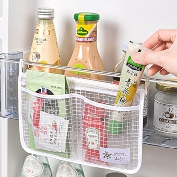 MOLANLY 4PCS Refrigerator Door Organizer Set, Fridge Hanging Mesh Bag for Kitchen , Household Sundries Sorting Bag, Only for Small Objects Containers