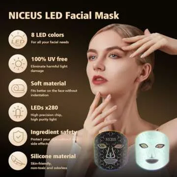 NICEUS Red Light Therapy for Face, 8 Colors Led Face Mask with Rechargeable Remote/Timer, Infrared R...