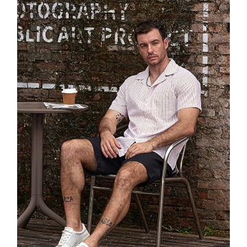 Men's Striped Summer Casual Shirt - Khaki