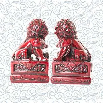 Addune Pair of Chinese Beijing Foo Dogs Statues Guardian Lion Statues Energy Feng Shui Products Deco...