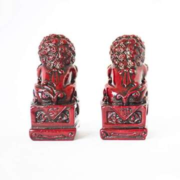 Addune Pair of Chinese Beijing Foo Dogs Statues Guardian Lion Statues Energy Feng Shui Products Decorations for The Home Gifts (Red)