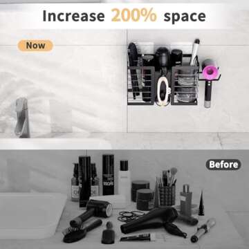 FUNKYLEE Hair Tool Organizer - Hair Dryer Holder, 3 in 1 Metal Bathroom Organizer Wall Mount for Fla...