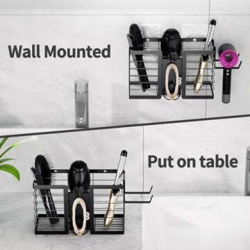 FUNKYLEE Hair Tool Organizer - Hair Dryer Holder, 3 in 1 Metal Bathroom Organizer Wall Mount for Flat Iron, Curling Iron, Straightener, Hair Care & Styling Tools Bathroom Storage and Organizer (Black)