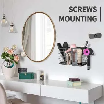 FUNKYLEE Hair Tool Organizer - Hair Dryer Holder, 3 in 1 Metal Bathroom Organizer Wall Mount for Flat Iron, Curling Iron, Straightener, Hair Care & Styling Tools Bathroom Storage and Organizer (Black)