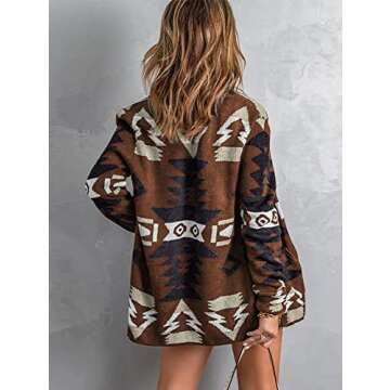 chouyatou Women's Tribal Aztec Print Sweater Open Front Knitted Jacquard Cardigan Sweater (Small, Co...