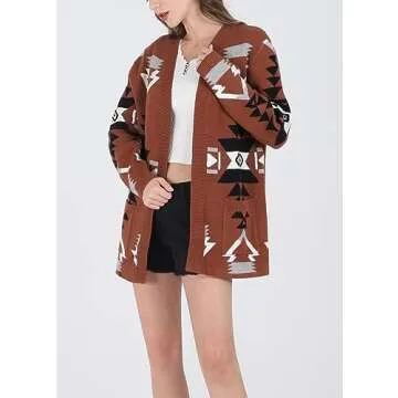 Chouyatou Women's Cozy Aztec Print Knitted Cardigan