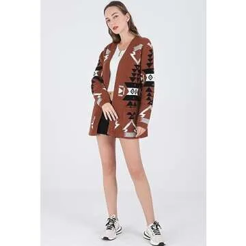 Chouyatou Women's Cozy Aztec Print Knitted Cardigan