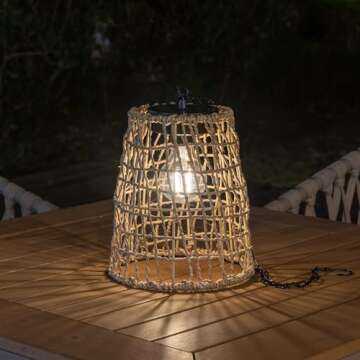 Solar Lanterns Outdoor Waterproof Hanging Light-Natural Seeweed Rattan Decorative Solar Rattan Pende...