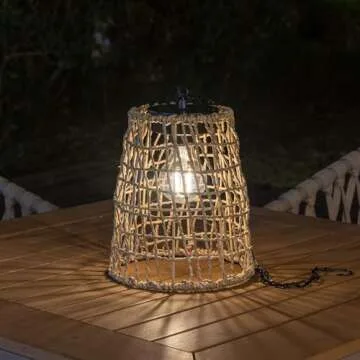 Solar Lanterns Outdoor Waterproof Hanging Light-Natural Seeweed Rattan Decorative Solar Rattan Pende...