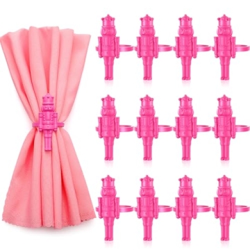 Suttmin Christmas Nutcracker Napkin Rings Set of 12, Pink Soldier Napkin Rings Holiday Metal Napkin ...