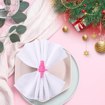 Suttmin Christmas Nutcracker Napkin Rings Set of 12, Pink Soldier Napkin Rings Holiday Metal Napkin Holders for Xmas Table Setting Valentine's Day Dinnerware Wedding Party Vintage Decoration