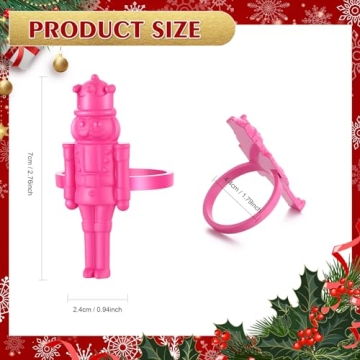 Suttmin Christmas Nutcracker Napkin Rings Set of 12, Pink Soldier Napkin Rings Holiday Metal Napkin Holders for Xmas Table Setting Valentine's Day Dinnerware Wedding Party Vintage Decoration