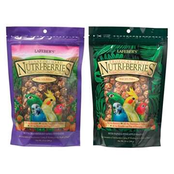 LAFEBER'S Nutri-Berries Parakeet, Cockatiel, Lovebird & Conure Food 2 Flavor Variety Bundle, (1) Each: Papaya Pineapple Mango, Cranberries Apricots Dates, 10 Ounces