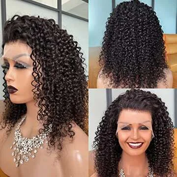 veravicky 13x4 Curly Lace Front Wig Human Hair 180% Density Kinky Curly Wig 16 inch Transparent Curl...