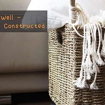 PEMAR Set 2 (different sizes nesting in a set) Natural Wicker Rolling Storage Baskets on Wheels w Insert Handle, Under Table Under Desk Storage Bins, Mobile File Cabinet Organiser. Seagrass