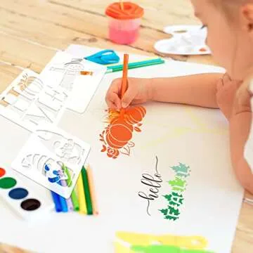 16 Pcs Fall Stencils for Painting on Wood, 5x5 Inch Reusable Fall Stencils for Thanksgiving Card DIY Crafts Home Decor