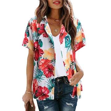MYHALF Women Hawaiian Shirt Soft Cool Summer Hawaii Shirts Floral Tropic Print V Neck T-Shirt Short ...