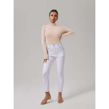 REORIA Women's Ribbed Turtleneck Bodysuit for Women