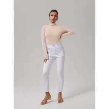 REORIA Women's Ribbed Turtleneck Bodysuit for Women