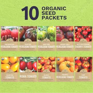Organic Tomato Seeds Variety Pack - 10 Heirloom Varieties - Indoor/Outdoor Growing
