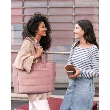 BAGSMART Tote Bag for Women, Lightweight Puffy Tote Bag with Compartments Shoulder Bag Handbag Quilt...