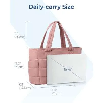 BAGSMART Tote Bag for Women, Lightweight Puffy Tote Bag with Compartments Shoulder Bag Handbag Quilted Shoulder Bag Handbag for Travel, Work, Beach, Gym, Shop(Dark Pink)