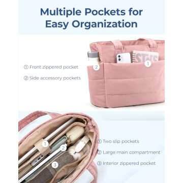 BAGSMART Tote Bag for Women, Lightweight Puffy Tote Bag with Compartments Shoulder Bag Handbag Quilted Shoulder Bag Handbag for Travel, Work, Beach, Gym, Shop(Dark Pink)