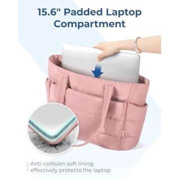 BAGSMART Tote Bag for Women, Lightweight Puffy Tote Bag with Compartments Shoulder Bag Handbag Quilted Shoulder Bag Handbag for Travel, Work, Beach, Gym, Shop(Dark Pink)