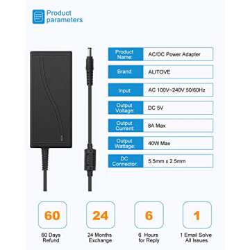 ALITOVE 5V 8A 40W AC to DC Power Supply Adapter for LED Strips & CCTV