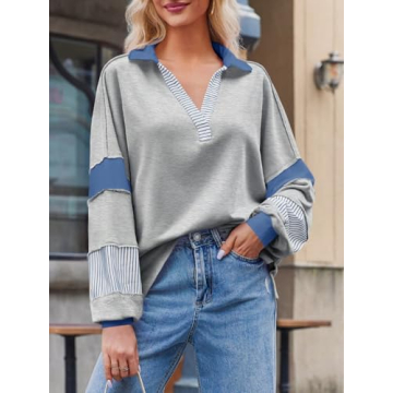 Fisoew Oversized Color Block Sweatshirt for Women